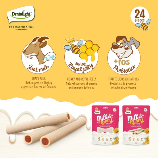 Дентални солети Dentalight Milk honey sticks с козе мляко, пчелно млечице и мед за малки кучета