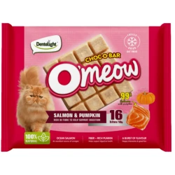 Dentalight O'meow Choco-Bar Salmon & Pumpkin Лиофилизирано лакомство за котки със сьомга и тиква, 10 гр. (16 хапки)