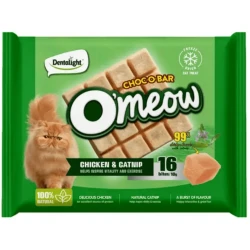 Dentalight O'meow Choco-Bar Chicken & Catnip Лиофилизирано лакомство за котки с пиле и котешка трева, 10 гр. (16 хапки)